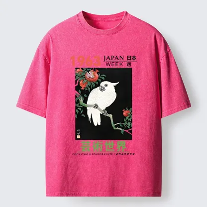 Tokyo-Tiger White Parrot Poster Washed T-Shirt