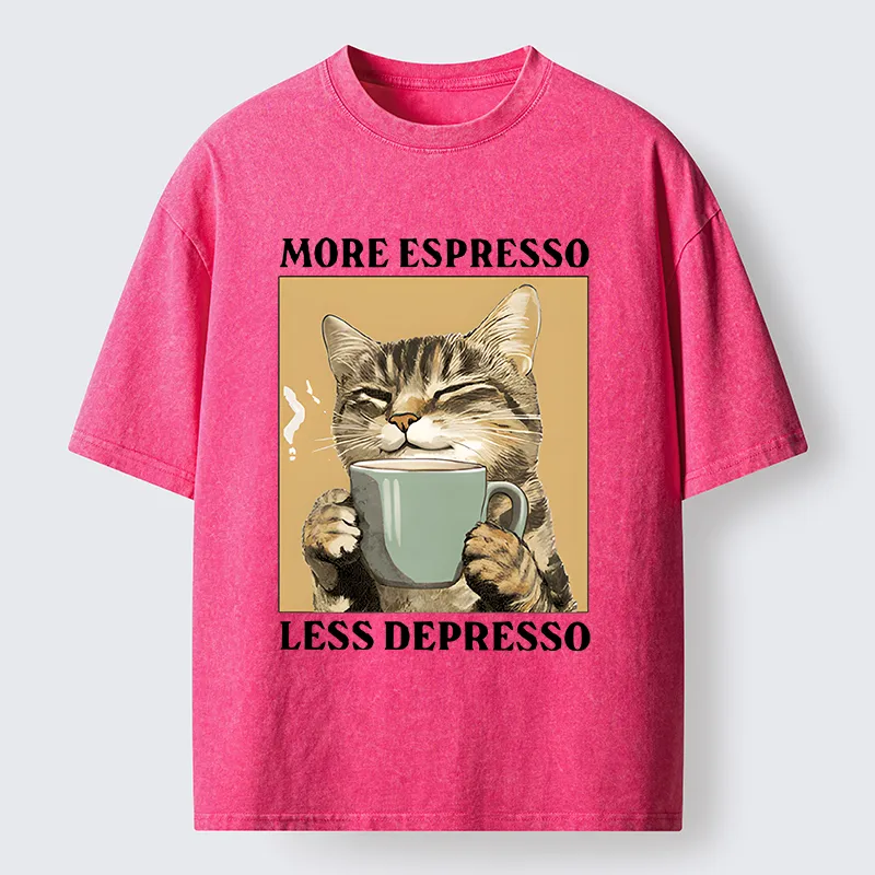 Tokyo-Tiger Cute Cat Drinking Coffee Washed T-Shirt