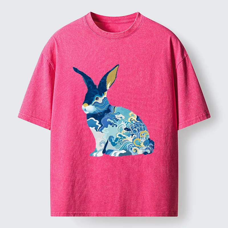 Tokyo-Tiger Japanese Traditional Patterned Rabbit Washed T-Shirt