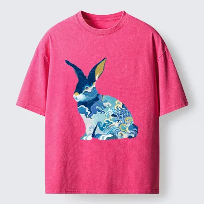 Tokyo-Tiger Japanese Traditional Patterned Rabbit Washed T-Shirt