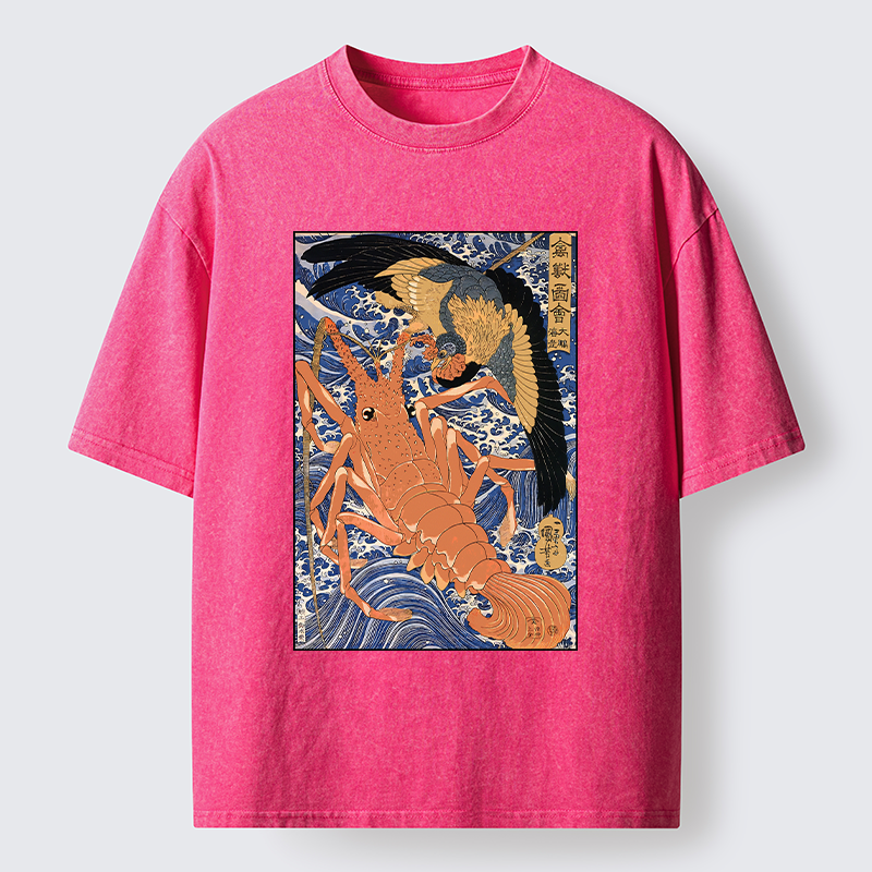 Tokyo-Tiger Ukiyo-e Lobster Washed T-Shirt