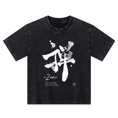 Tokyo-Tiger Zen Texts Kids Washed T-Shirt