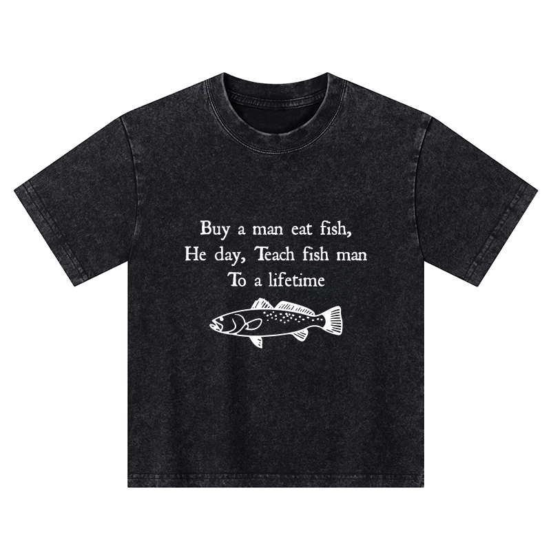 Tokyo-Tiger Man Eat Fish Meme Kids Washed T-Shirt