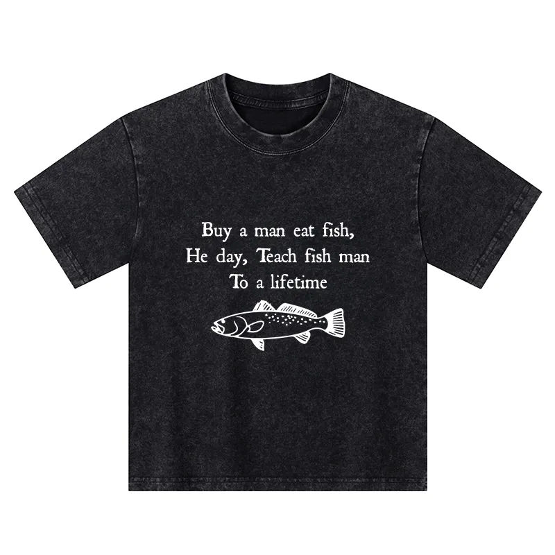 Tokyo-Tiger Man Eat Fish Meme Kids Washed T-Shirt
