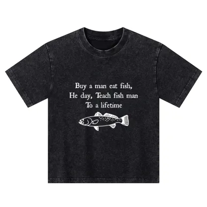 Tokyo-Tiger Man Eat Fish Meme Kids Washed T-Shirt