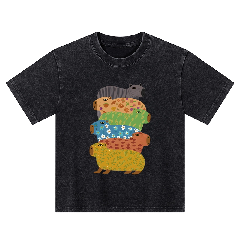 Tokyo-Tiger Colorful Capybaras Kids Washed T-Shirt