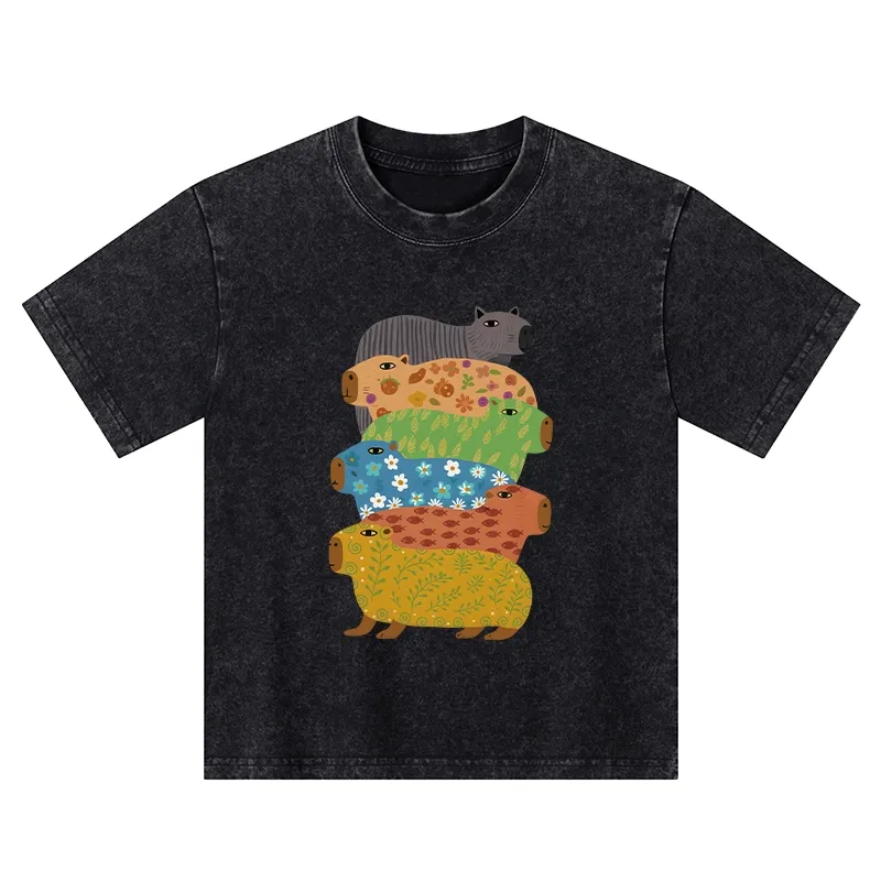 Tokyo-Tiger Colorful Capybaras Kids Washed T-Shirt