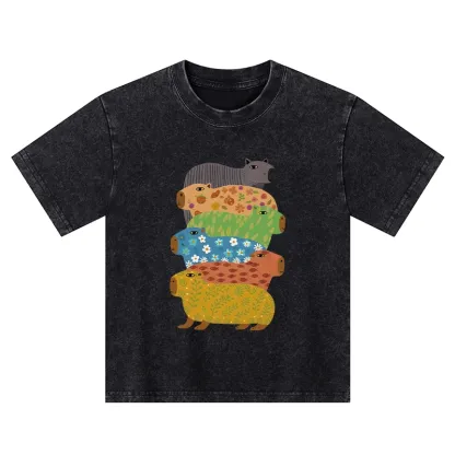 Tokyo-Tiger Colorful Capybaras Kids Washed T-Shirt