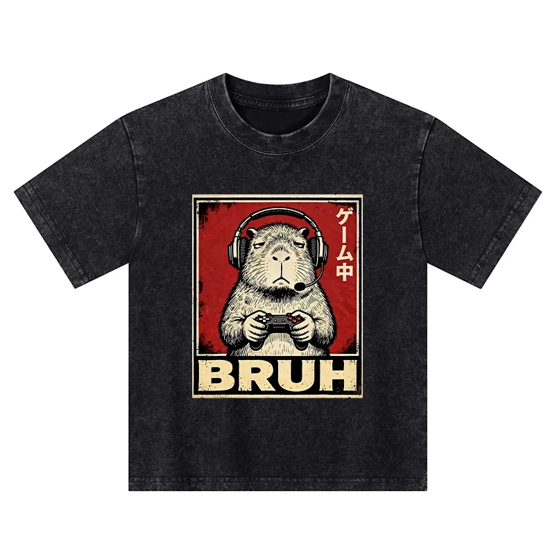 Tokyo-Tiger Funny Capybara Playing Games Kids Washed T-Shirt Sale
