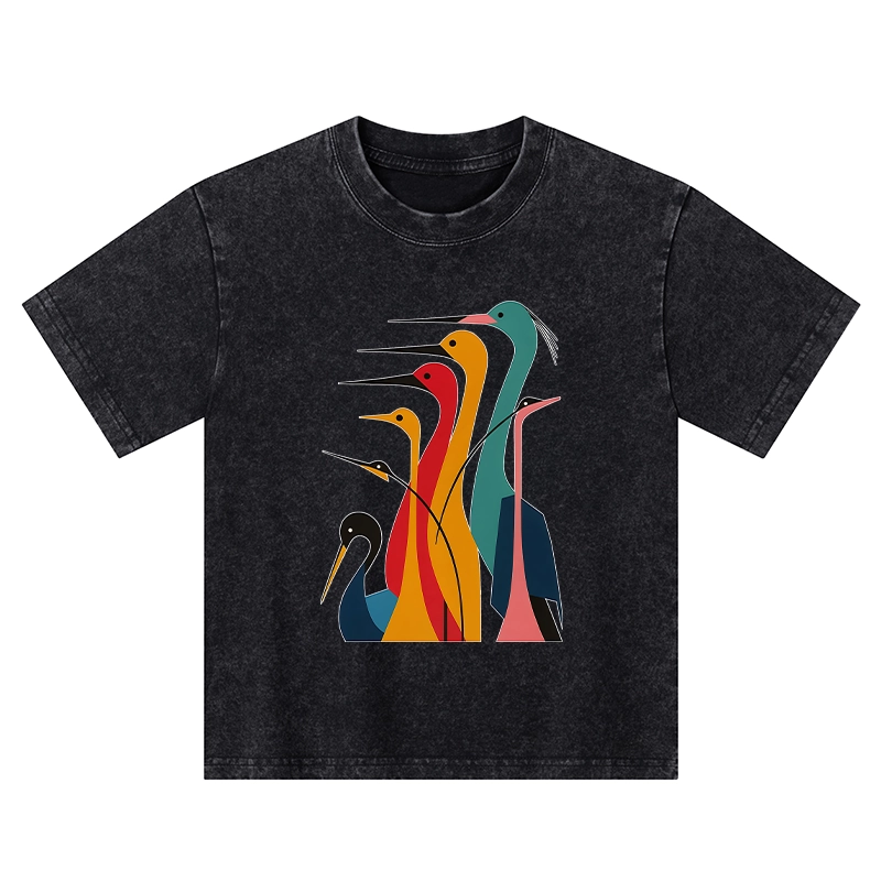Tokyo-Tiger Various Types Of Cranes Kids Washed T-Shirt