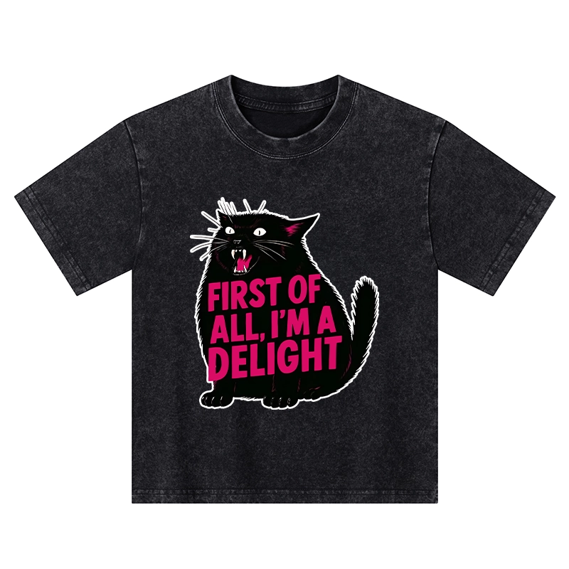 Tokyo-Tiger Roaring Black Cat Kids Washed T-Shirt