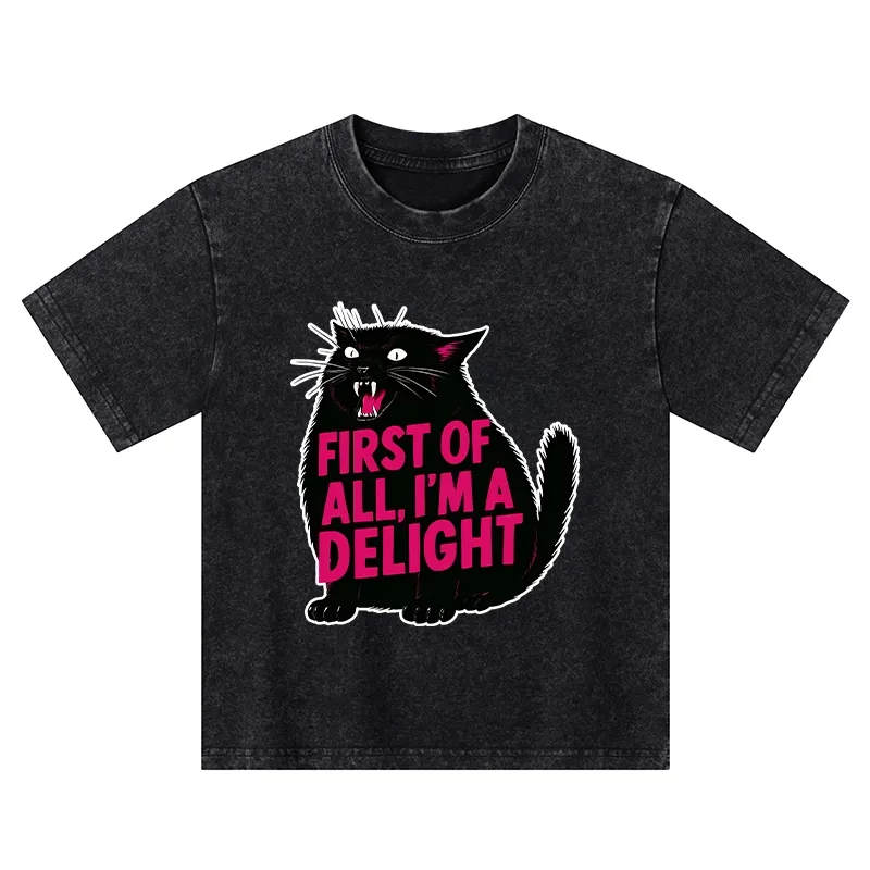 Tokyo-Tiger Roaring Black Cat Kids Washed T-Shirt
