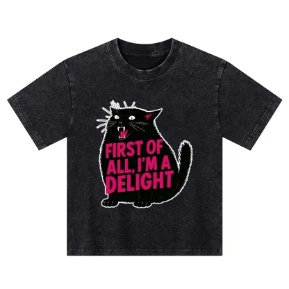 Tokyo-Tiger Roaring Black Cat Kids Washed T-Shirt