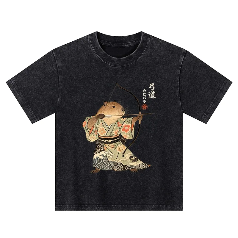 Tokyo-Tiger Capybara Archery Kids Washed T-Shirt