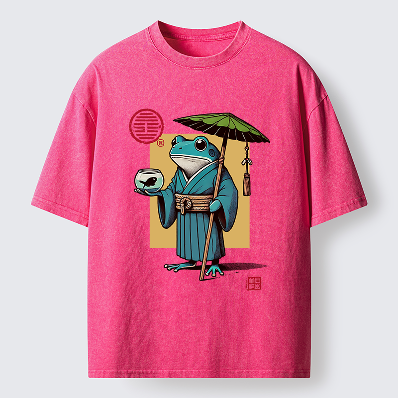 Tokyo-Tiger Green Frog Samurai Washed T-Shirt