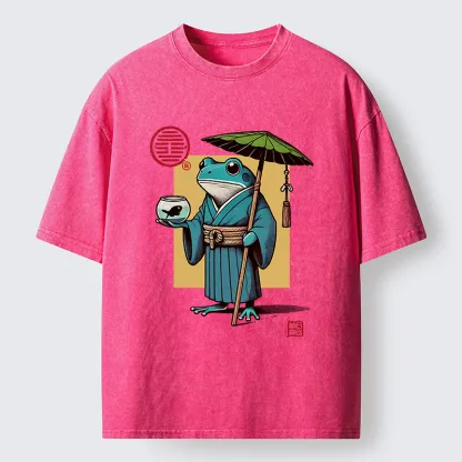 Tokyo-Tiger Green Frog Samurai Washed T-Shirt