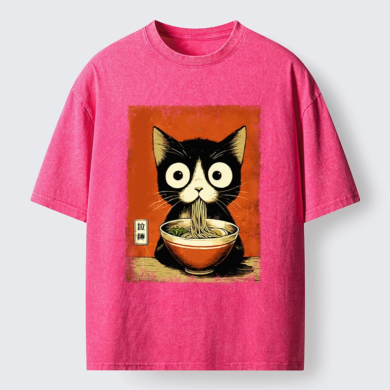 Tokyo-Tiger Ramen Loving Black Cat Washed T-Shirt