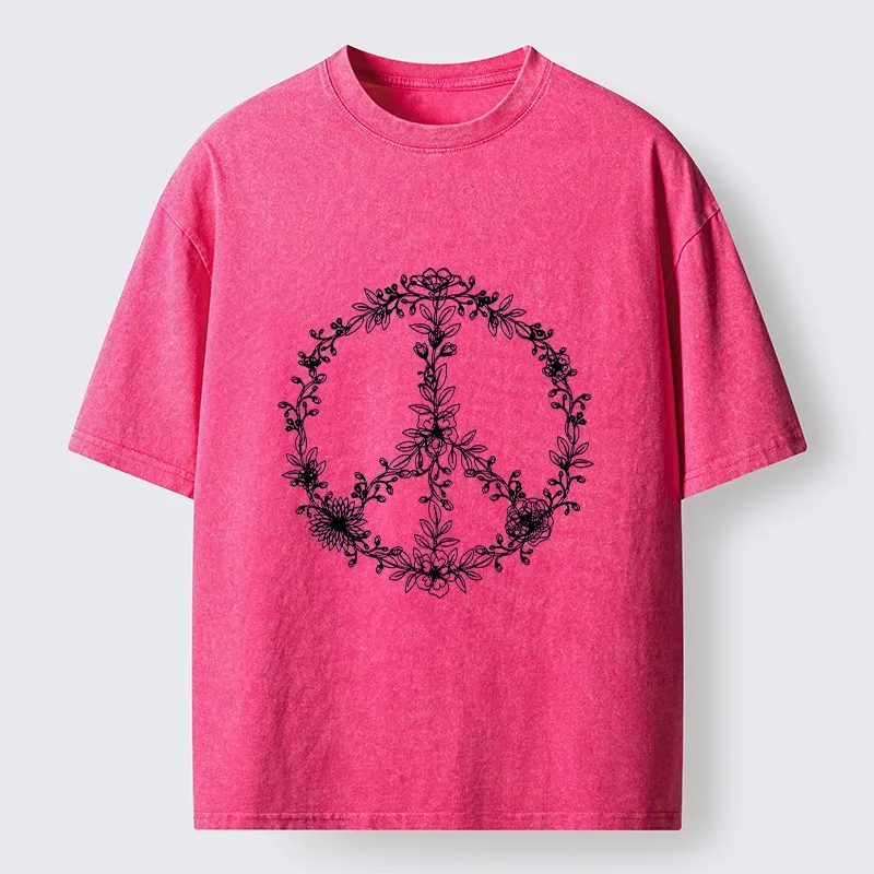 Tokyo-Tiger Circle of Flower Peace Sign Washed T-Shirt Sale