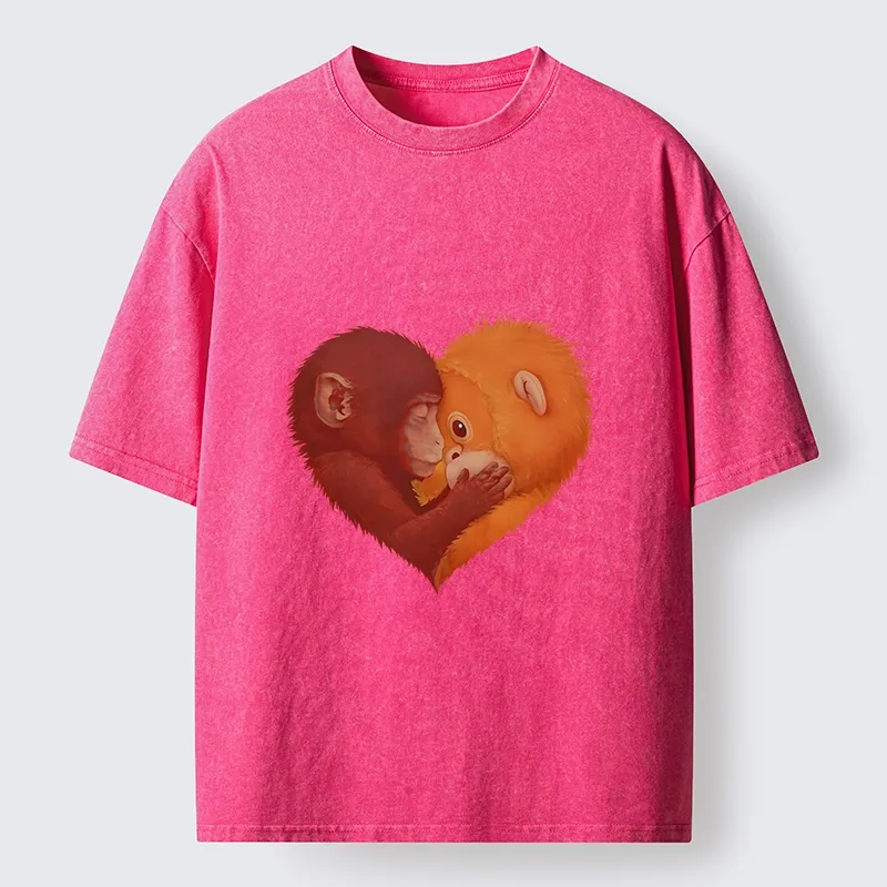Tokyo-Tiger Monkey Love in a Heart Washed T-Shirt