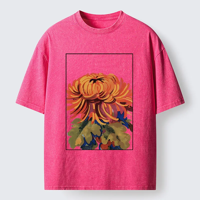 Tokyo-Tiger Brilliant Chrysanthemums Washed T-Shirt