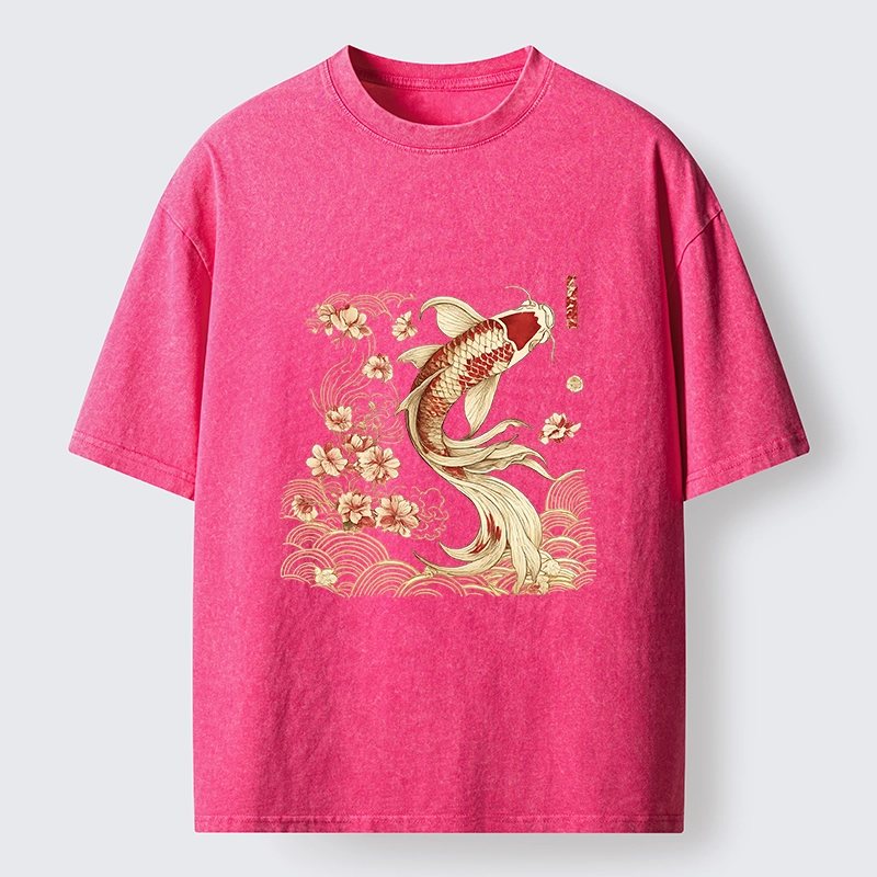 Tokyo-Tiger Golden Koi and Blossoms Washed T-Shirt