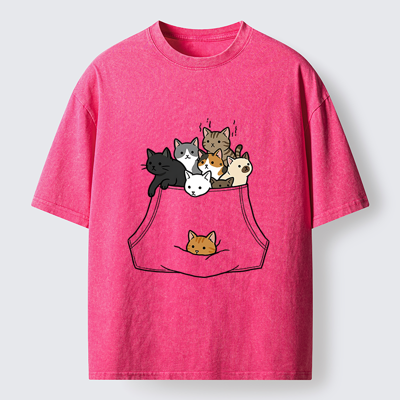 Tokyo-Tiger Cats With Pockets Full Washed T-Shirt