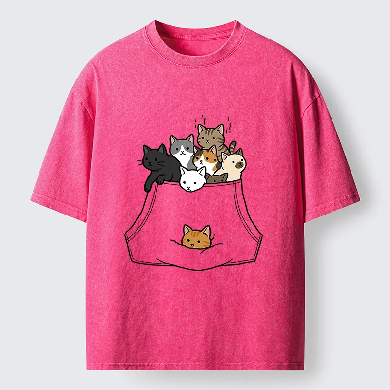 Tokyo-Tiger Cats With Pockets Full Washed T-Shirt