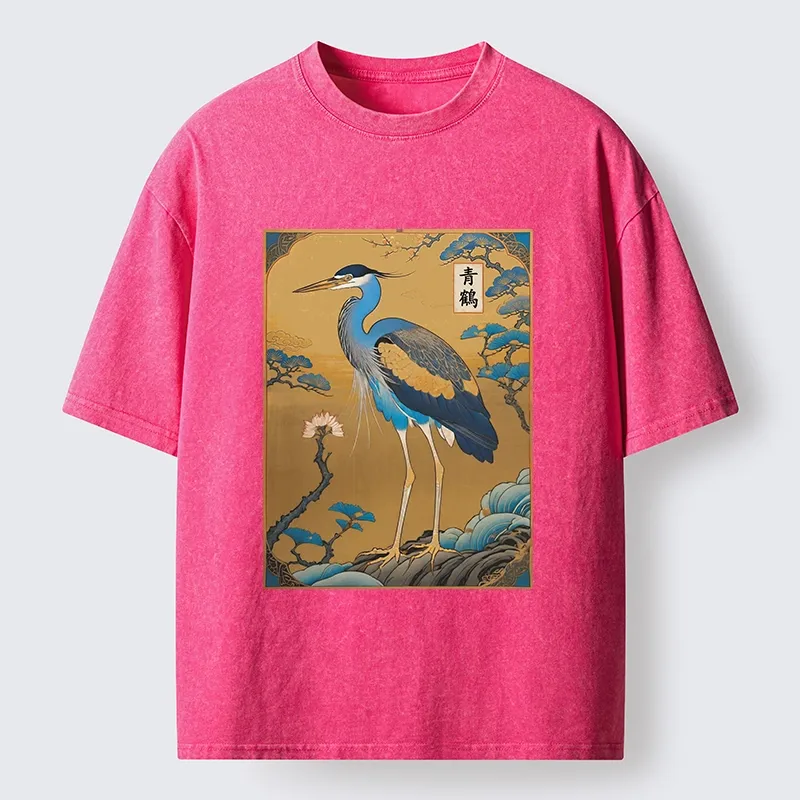 Tokyo-Tiger Golden Background Blue Heron Washed T-Shirt