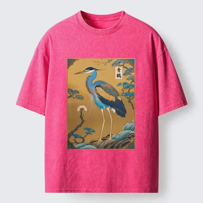 Tokyo-Tiger Golden Background Blue Heron Washed T-Shirt