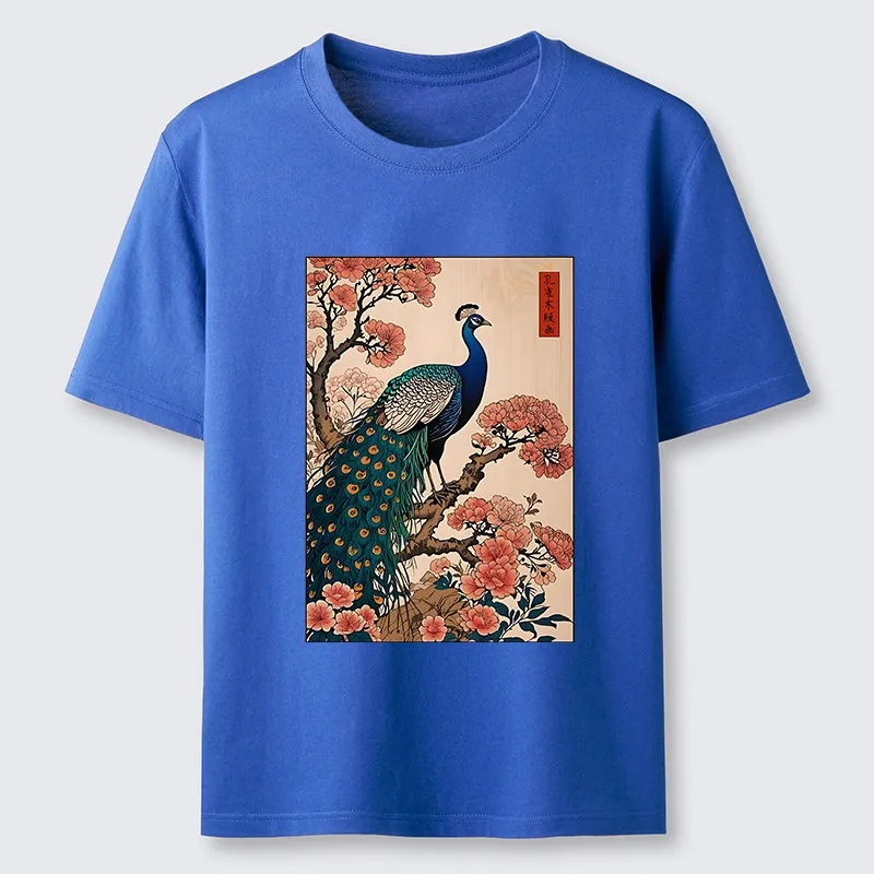 Tokyo-Tiger Vintage Peacock Ukiyoe Print Classic T-Shirt