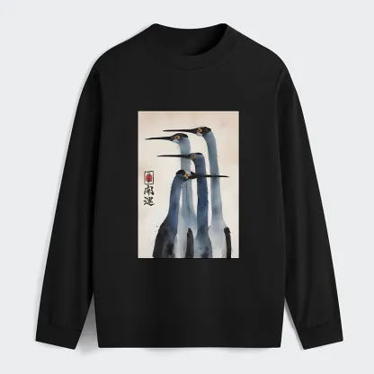 Tokyo-Tiger Retro Sandhill Crane Classic Long Sleeve T-Shirt