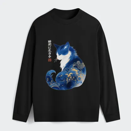 Tokyo-Tiger Retro Zen Cat: Living the Present Classic Long Sleeve T-Shirt