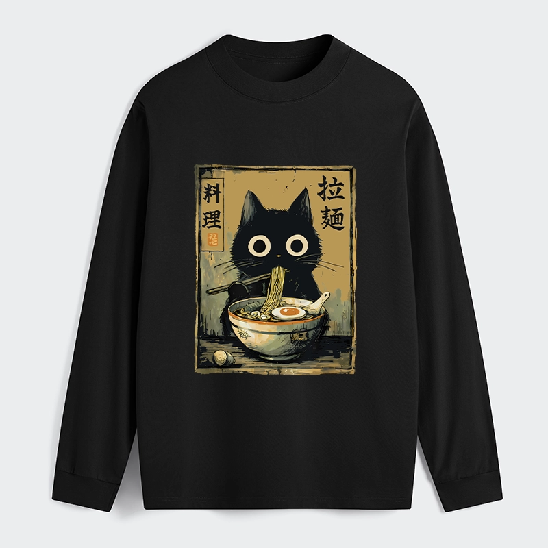 Tokyo-Tiger Cute Black Cat Eating Ramen Japan Classic Long Sleeve T-Shirt