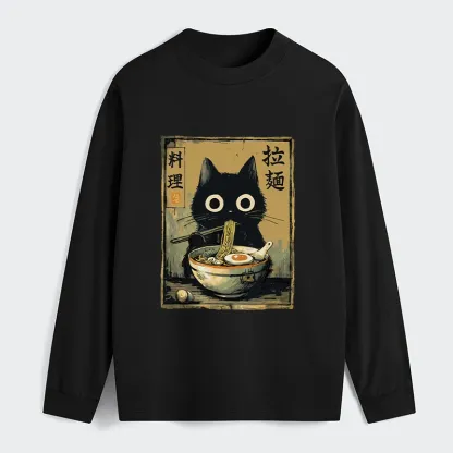 Tokyo-Tiger Cute Black Cat Eating Ramen Japan Classic Long Sleeve T-Shirt