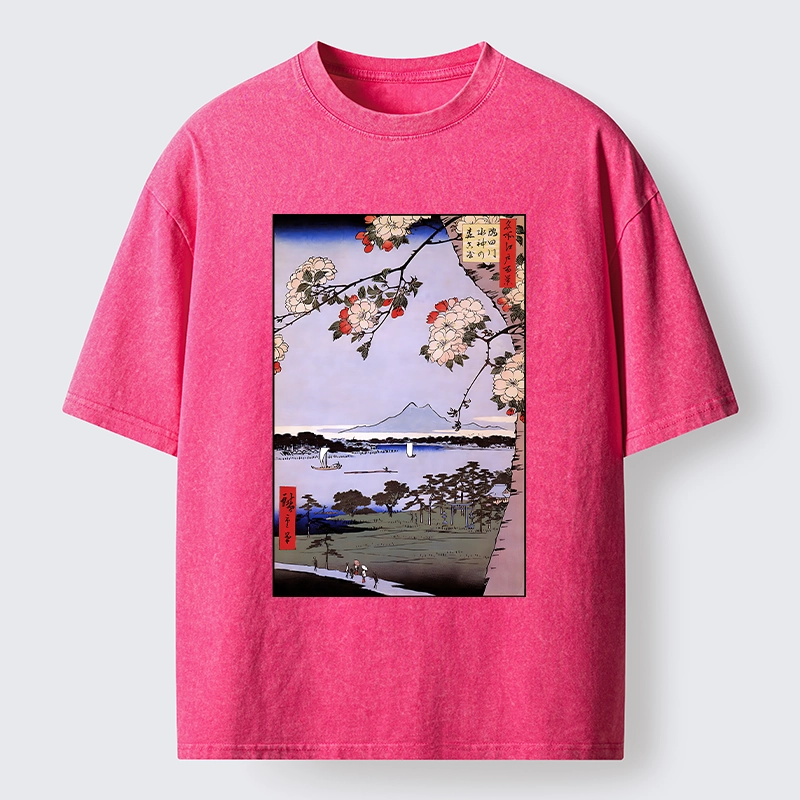Tokyo-Tiger Vintage Japanese Print: Sakura And Fuji Washed T-Shirt