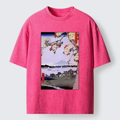 Tokyo-Tiger Vintage Japanese Print: Sakura And Fuji Washed T-Shirt