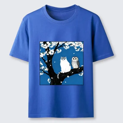 Tokyo-Tiger Cat And Owl Under Sakura Classic T-Shirt