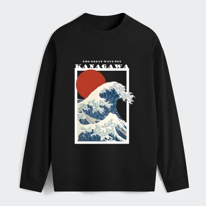 Tokyo-Tiger Minimalist Ukiyo-e Waves Classic Long Sleeve T-Shirt