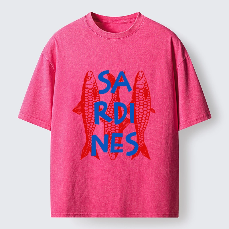 Tokyo-Tiger Vibrant Red Sardines Art Washed T-Shirt