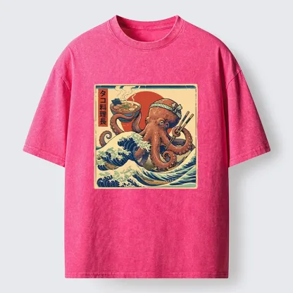 Tokyo-Tiger Ukiyo-E Octopus Ramen Master Washed T-Shirt