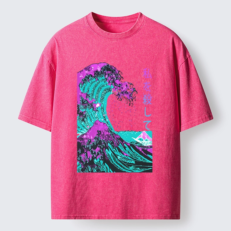 Tokyo-Tiger Neon Great Wave Off Kanagawa Washed T-Shirt