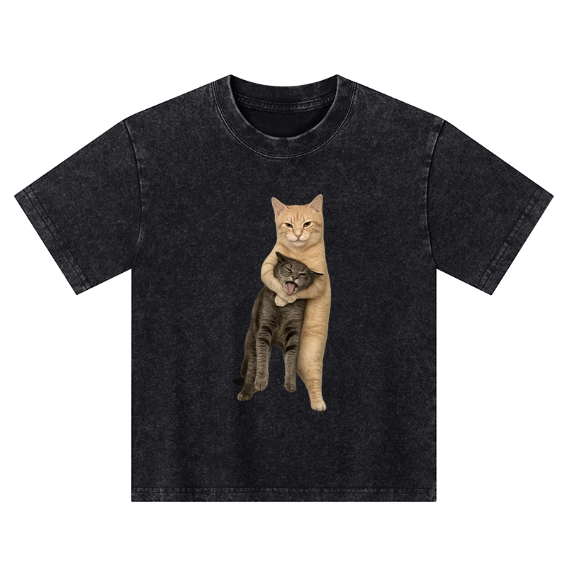 Tokyo-Tiger Orange Cat’s Tight Embrace Kids Washed T-Shirt