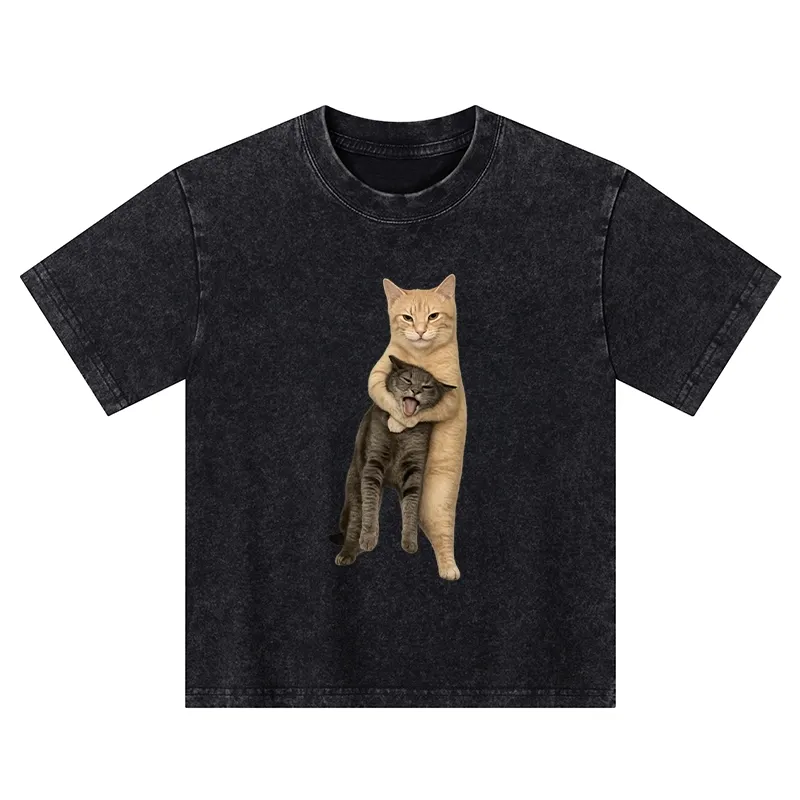 Tokyo-Tiger Orange Cat’s Tight Embrace Kids Washed T-Shirt Sale