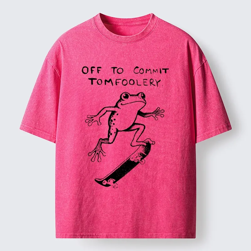 Tokyo-Tiger Playful Frog Skateboarding Washed T-Shirt
