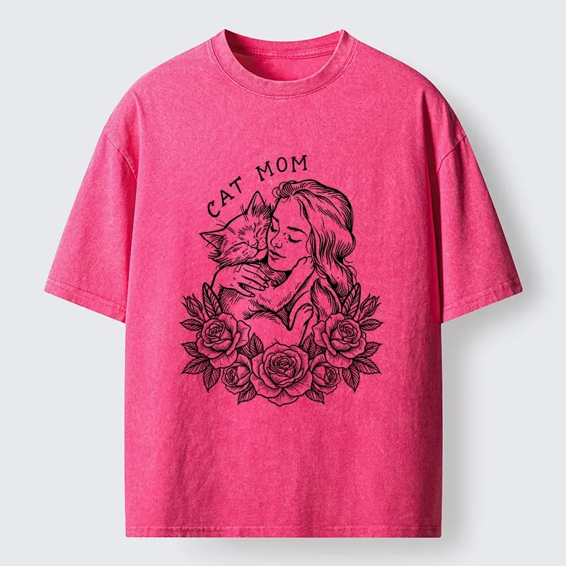 Tokyo-Tiger Cat Mom Cuddling Her Kitten Washed T-Shirt