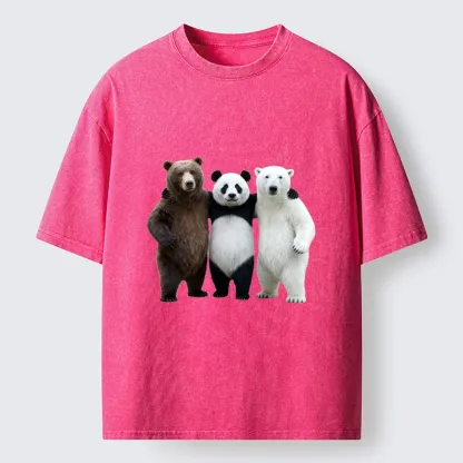 Tokyo-Tiger Three Bears Stand Together Washed T-Shirt