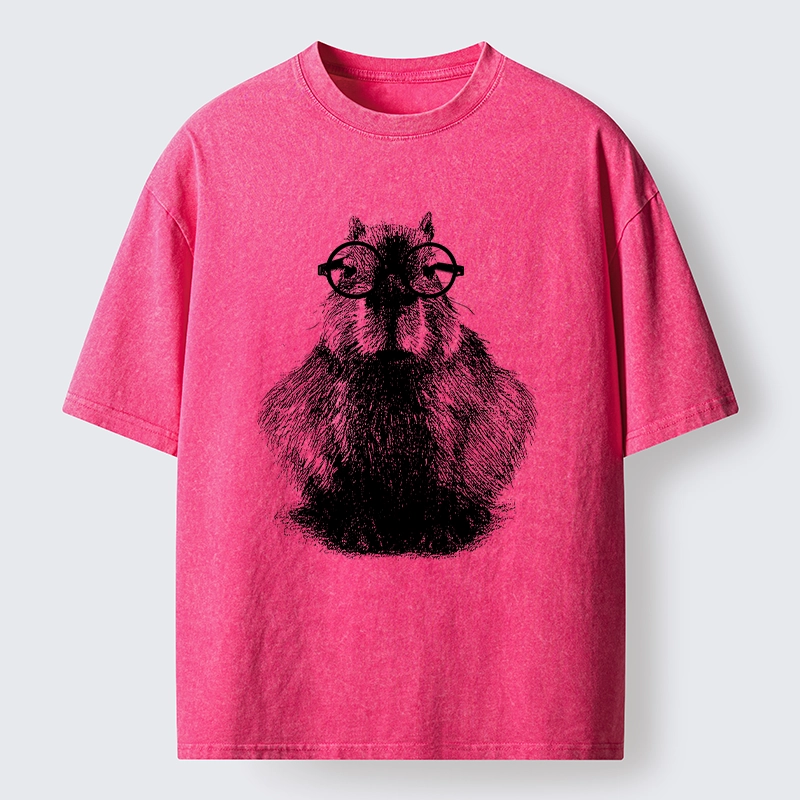 Tokyo-Tiger Smart Capybara With Glasses Washed T-Shirt