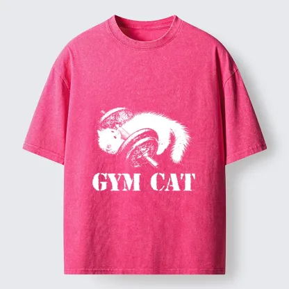 Tokyo-Tiger Cat Pumping Iron At The Gym Washed T-Shirt
