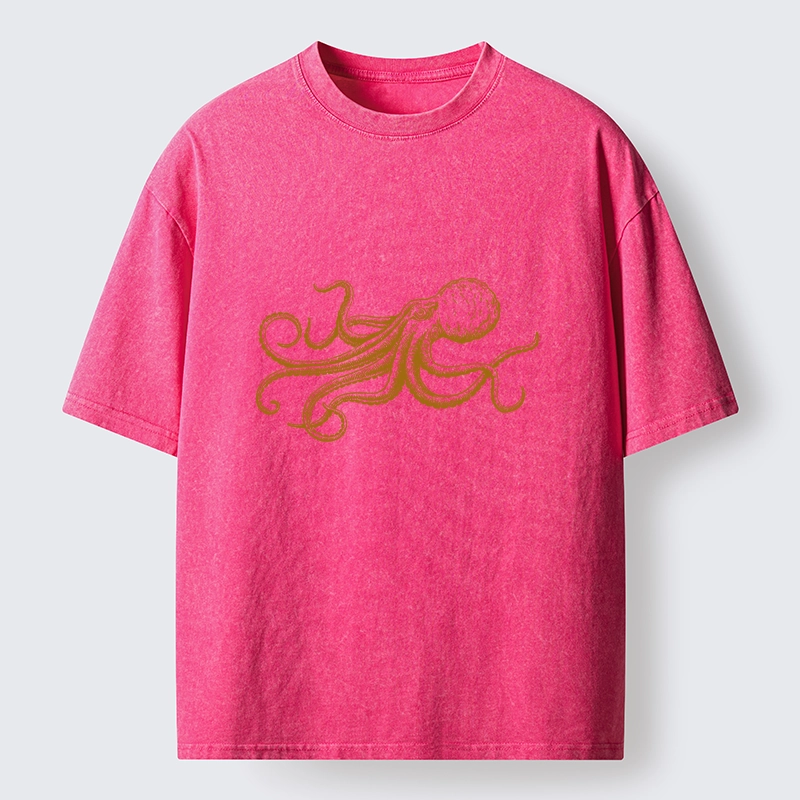 Tokyo-Tiger Vintage Octopus Illustration Art Washed T-Shirt