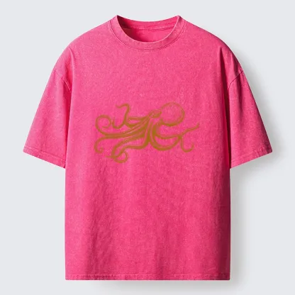 Tokyo-Tiger Vintage Octopus Illustration Art Washed T-Shirt